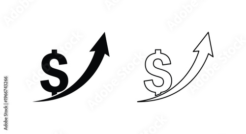 black and white dollar sign arrows pointing upwards Vector