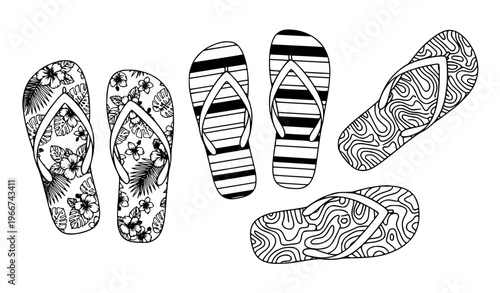 flip flops vector Beach Sandal Pattern Collection Flip Flops Outline Vector