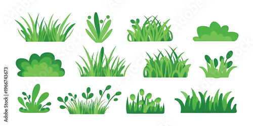 Whimsical collection of diverse green leafy plants in playful arrangement