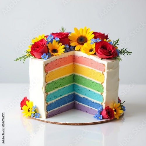 Floral Rainbow Layer Cake with Vibrant Blooms