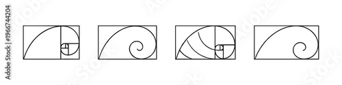 Golden ratio spirals and rectangles illustrating mathematical sequence and proportion