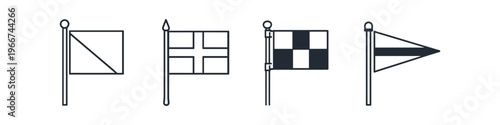 Collection of nautical signal flags and pennants on poles