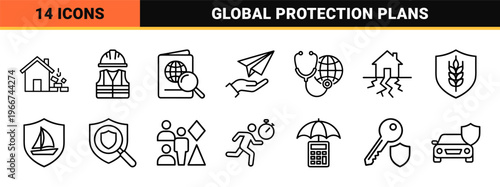 Insurance and Risk Management Symbols in Minimalist Monoline Aesthetic for Corporate Liability and Financial Protection Coverage Visuals