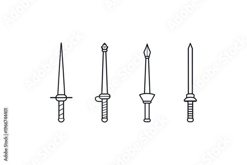 Collection of four distinct sword designs in a clean line art style