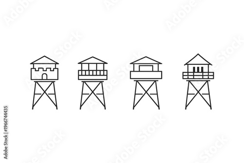 Collection of four distinct guard tower icons with simple line art design