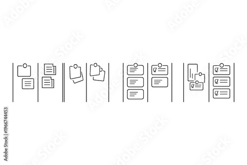 Kanban board illustration with sticky notes and task cards in columns