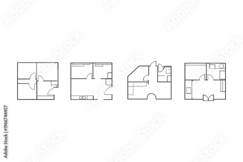 Collection of four different floor plan layouts with rooms and doors