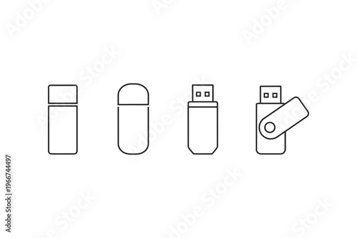 Collection of four different USB flash drive icons in a line