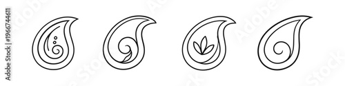 Collection of four elegant paisley motifs in a minimalist line art style