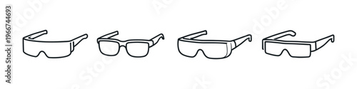Collection of four different styles of protective eyewear and glasses