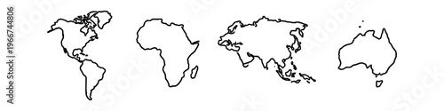 Simple outline maps of continents displayed side by side on white background