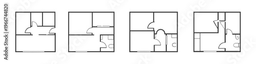 Different apartment floor plan layouts for small living spaces