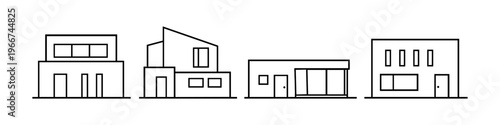 Collection of minimalist line art icons representing diverse modern house designs