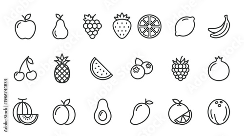 Minimal fruit icon set - Editable stroke 