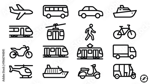 Set of Public Transportation related icons. Minimal flat graphic transport symbol.