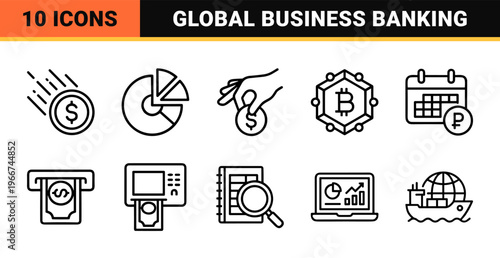 High-End Investment Line Art Style: Minimalist Monoline Business and Finance Icons Featuring Geometric Abstraction and Commercial Utility.