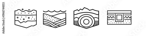 Set of abstract geometric icons representing geological layers and natural landscapes