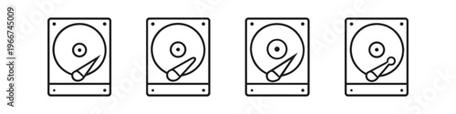 Collection of four identical hard drive icons in a row on a white background