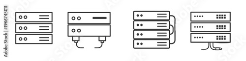 Collection of server rack icons representing data storage and network hardware