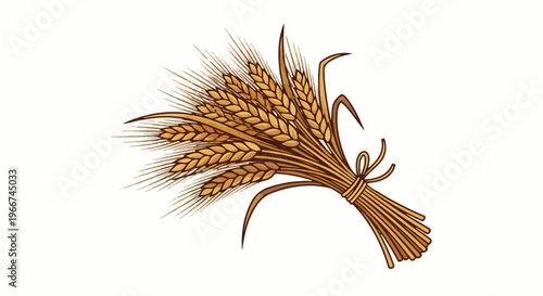 A bunch of golden wheat stalks tied with a simple twine knot