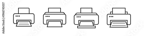 Collection of simple line art icons representing modern printers