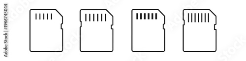 Collection of four minimalist line art icons representing SD memory cards on a white background