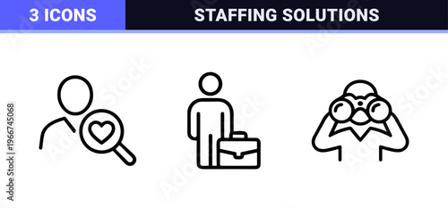 Job Recruitment and Human Resources Management Icon Set. Minimalist Monoline Style for Talent Acquisition and Corporate Career Pathing.