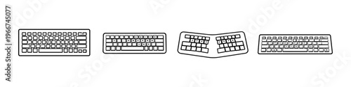 Collection of four different computer keyboard outlines on a white background