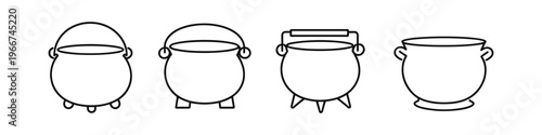 Collection of four cauldron icons with different bases and handles