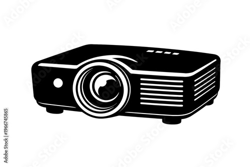 High-Resolution Digital Multimedia Video Projector Icon for Home Cinema, Business Presentations, Education & Entertainment. Modern Black Silhouette Vector Graphic of an Advanced Electronic Display Dev