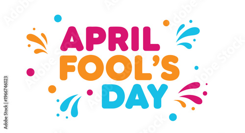 Colorful graphic design boldly announcing april fool's day with festive bright accents everywhere