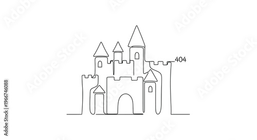 Minimalist 404 Error Castle Line Art - Lost Page Concept