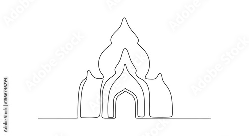 Minimalist Single Line Drawing of a Temple Entrance with Arched Gateway