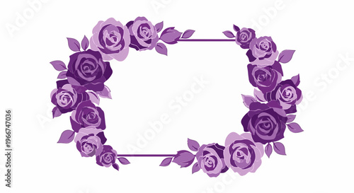 Purple roses form an oval frame with a minimalist purple outline