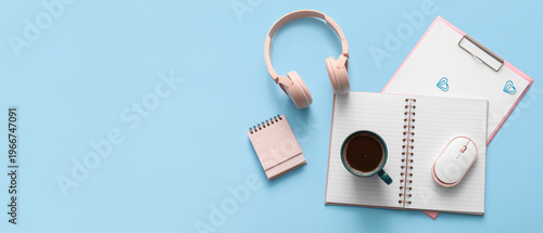 Cup of coffee, notebook, co...