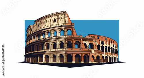Stylized illustration of the ancient Colosseum amphitheater in Rome