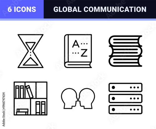 Language Learning and Global Communication Minimalist Monoline Icon Set, Geometric Line Art for Education and Translation Apps