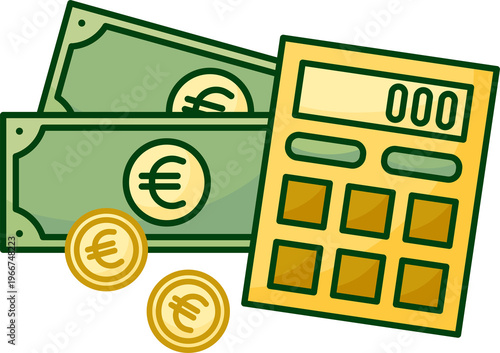 Schilderij op canvas Calculator with euro money and coins