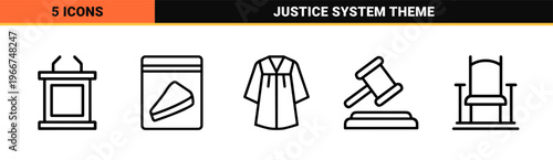 Law and Justice Minimalist Geometric Line Art Set for Legal Branding Professional Services and Courthouse Documentation Systems