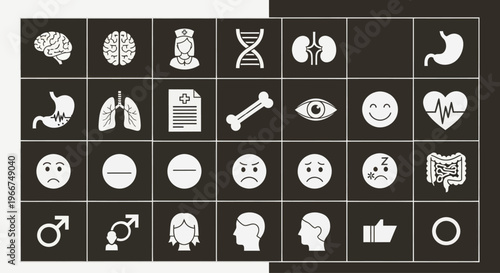 Medical Icons Set - Health, Science, and Emotions Flat Design