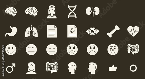 Medical Icons: Human Organs, Health Symbols, Emotions, and Body Parts