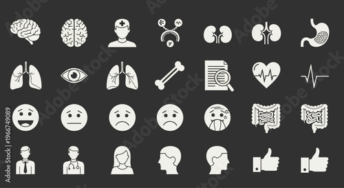 Medical Icons Set: Anatomy, Health, Emotions, Professionals, Symbols