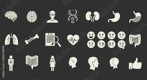Medical Icons Set: Anatomy, Health, Emotions, Doctor, DNA, Human Body