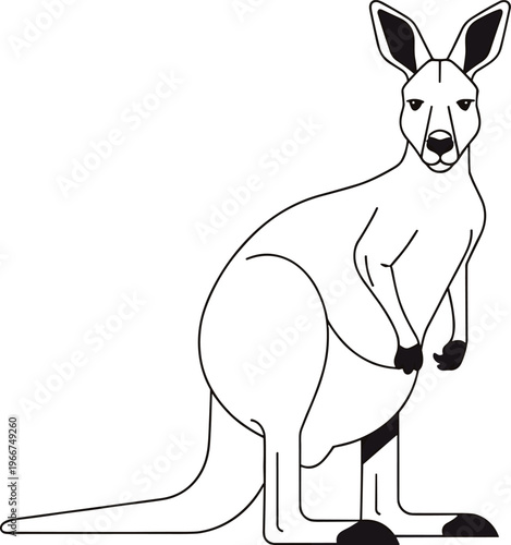 Kangaroo vector illustration with black outline isolated on white background for wildlife nature zoo Australian outback and animal conservation projects.