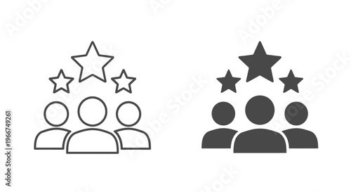Group of people icons displaying three stars representing high quality customer service rating