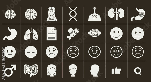 Medical Icons Set: Health, Anatomy, Emotions, and Science Symbols