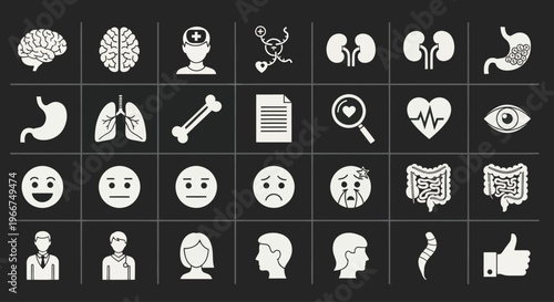 Medical Icons Set: Health, Anatomy, Emotions, People, and Science Symbols