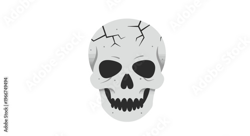 A simple, stylized illustration of a cracked human skull on a white background, representing danger and the macabre in a minimalist design