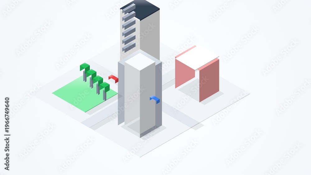Fototapeta premium Professional 3D isometric urban city landscape with porcelain and glass material design, modern toy town architectural visualization