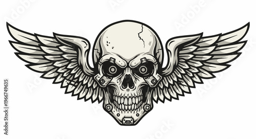 Mechanical skull with spread wings, detailed and stylized